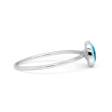 Round Statement Fashion Petite Dainty Thumb Ring Simulated Turquoise Solid 925 Sterling Silver